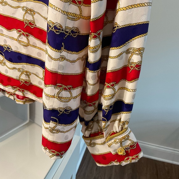 Maggy London Red, Blue, and Gold Striped Top - Picture 4 of 5